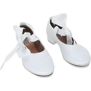 Bloch Annie Tyette White Tap Dance Shoes Mary Jane Ribbon Strap - Girls US 10 W